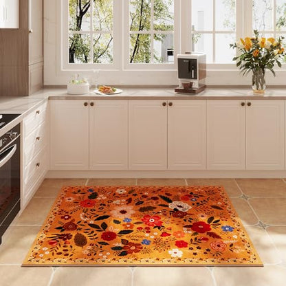 Door Mat Indoor Entrance 2x3 Rug Machine Washable Boho Floral Small Area Rug Non