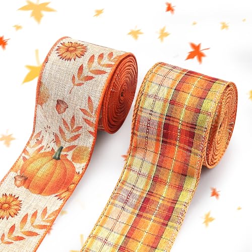 2 Rolls 20 Yards Fall Wired Edge Ribbons
