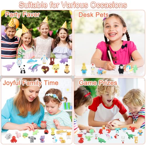 80Pcs Animal Erasers Kids Desk Pets Pencil Erasers 3D Puzzle Eraser Bulk Fun Cute Mini Animal Eraser Toys for Classroom Rewards (80 Count)