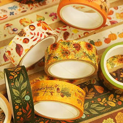 10 Rolls Four Seasons Washi Tape Set Yellow Leaves & Flowers Masking Decorative Tapes (10 Count)