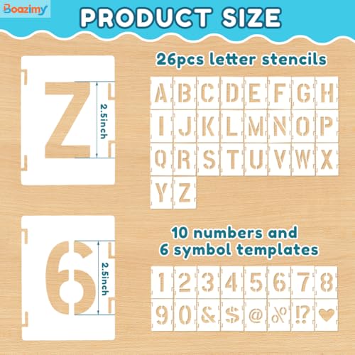 2.5 Inch 42 Pcs Reusable Letter Number Symbol Stencils (42 Count)