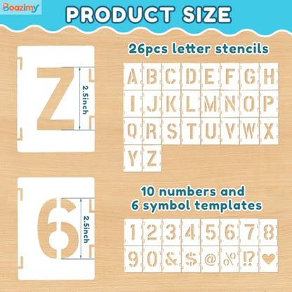 2.5 Inch 42 Pcs Reusable Letter Number Symbol Stencils (42 Count)
