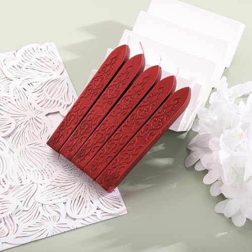 5Pcs Blood Red Sealing Wax Sticks with Wicks for Wax Seal Stamp (5 Count)