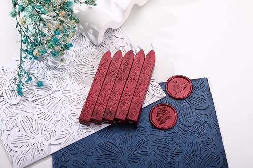 5Pcs Burgundy Sealing Wax Sticks with Wicks for Wax Seal Stamp (5 Count)