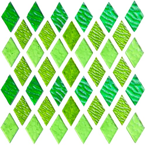 60 Pieces Diamond Green Mixed Transparent Stained Glass Mosaic Tiles (60 Count)