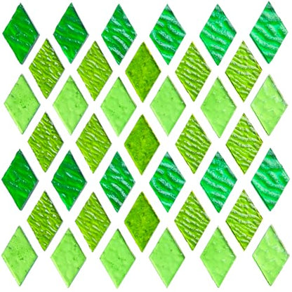 60 Pieces Diamond Green Mixed Transparent Stained Glass Mosaic Tiles (60 Count)