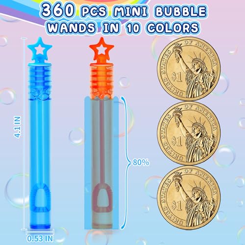 360 Piece Mini Bubble Wands in 10 Colors (4.8 Ounce)