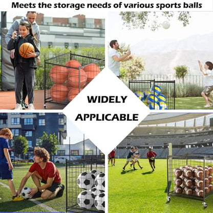 Ball Storage 22.83" Basketball Cart With Wheels Garage Volleyball Storage Sport Equipment Holder Organizer For Indoor Outdoor