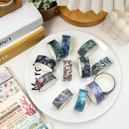 12 Rolls Charming Washi Tape Set Gold Silver Foil Detailing Arts Adhesive Tapes Basic Patterns Decorative Masking Tape Sets for Craft (12 Count)