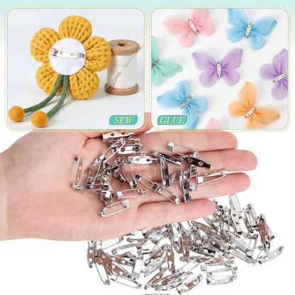 100 Pcs Brooch Pin Backs Bar Pins Backs for Crafts Safety Clasp with Plastic Box (100 Count)