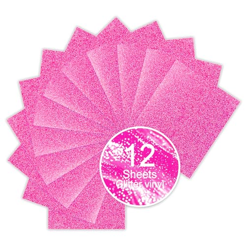 Neon Pink Glitter HTV Sparkly Heat Transfer Vinyl (12 Count)