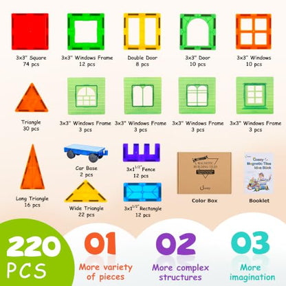 220Pcs Magnetic Tiles Magnetic 3D Building Blocks Set (220 Count)