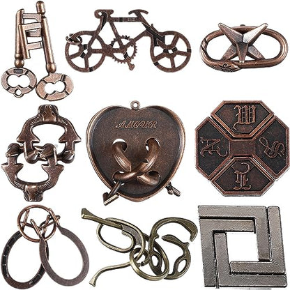 9 Pcs Metal Brain Teasers 3D Steel Puzzle Set (9 Count)