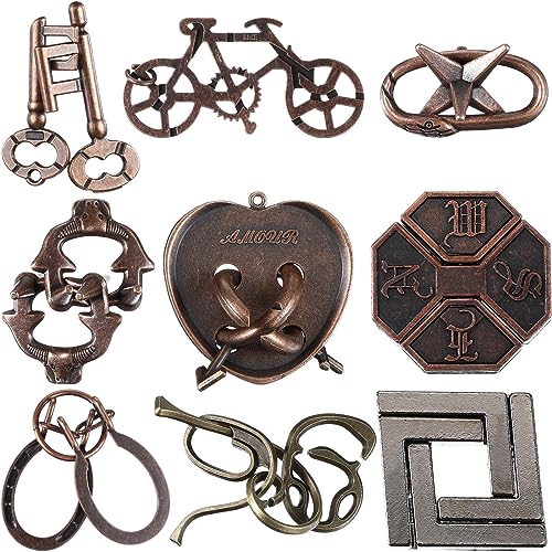 9 Pcs Metal Brain Teasers 3D Steel Puzzle Set (9 Count)