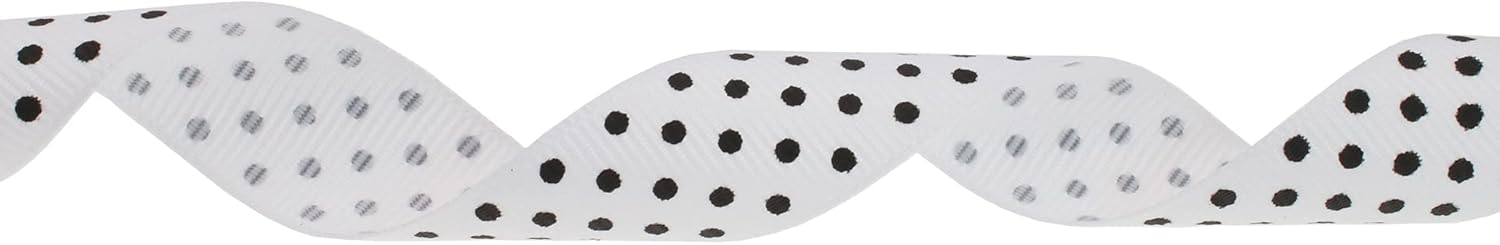 Polka Dot Grosgrain Ribbon 25 Yard Each Roll 100% Polyester (3/4", White) - Crafty Corner