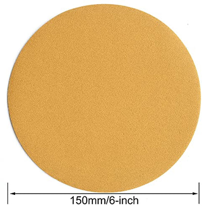 6-Inch No-Hole Hook and Loop Gold Sanding Discs 220-Grit, 100-Pack (100 Count)