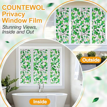 Greenery Leaf Static Cling Window Film Frosted Stained Glass Privacy Anti
