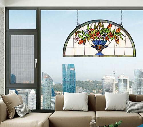 24 inch Flower Stained Glass Window Hanging Half Round Shade