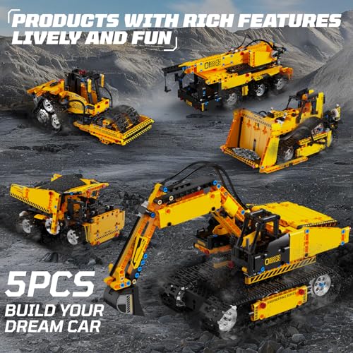 5-in-1 Building Toys STEM Robotics Kits - Remote-Controlled Excavator Engineering Kit for Kids Ages 8-16 with 535 Pieces, DIY Educational Science Kits Gift for Boys & Girls