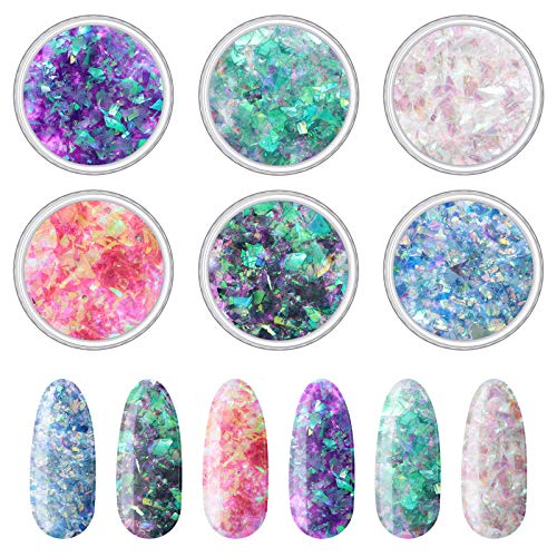 12 Boxes Mermaid Iridescent Chunky Glitter Flakes Chrome Nail Sequins Aurora Holographic Mermaid Nail Glitter Flake Glitters Chunky Iridescent Flakes for Face Eyes Body Hair Nails Decoration (12 Count)
