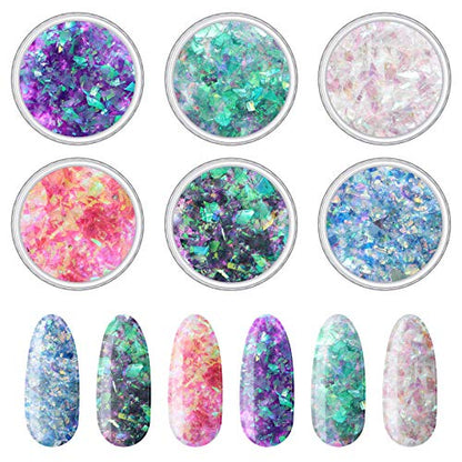 12 Boxes Mermaid Iridescent Chunky Glitter Flakes Chrome Nail Sequins Aurora Holographic Mermaid Nail Glitter Flake Glitters Chunky Iridescent Flakes for Face Eyes Body Hair Nails Decoration (12 Count)