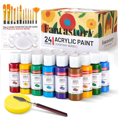 60ml 24 Colors Acrylic Paint Set with 12 Brushes (48 Fl Oz)