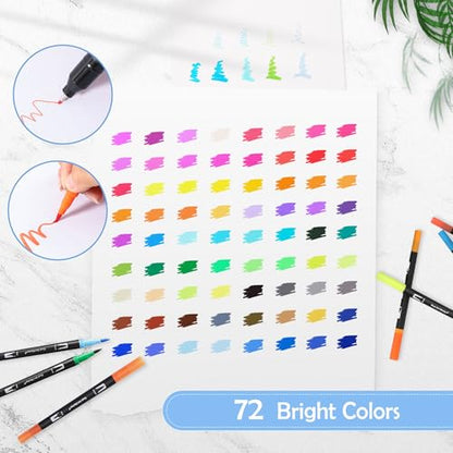 72 Colors Dual Tip Watercolor Paint Markers Pens (72 Count)