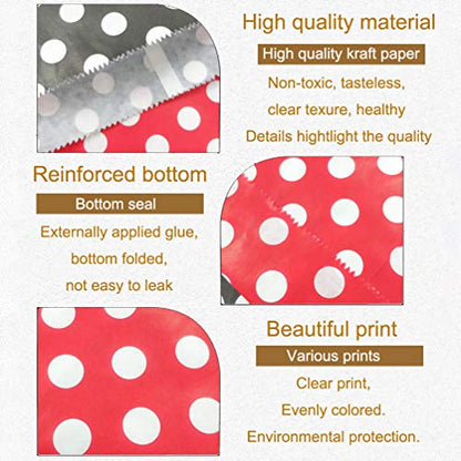 100 Pcs Red and Black Candy Buffet Bags Small Cookie Bag Polka Dot Paper Treat Bag for Wedding Birthday Party (100 Count)