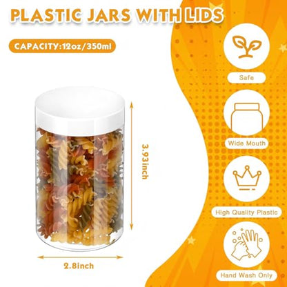 12 Pack 12 oz Plastic Container Jars with Lids Round Clear Travel Cosmetic Container Slime Jars for Toiletries (12 Count)
