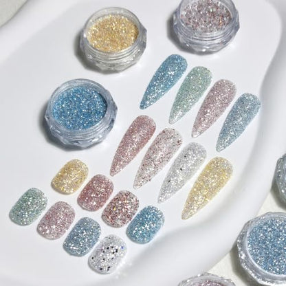 8 Colors Holographic Sugar Glitter Powder for Nails