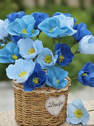 Blue Crepe Paper Poppy Flower DIY Making Kit 24 pcs Easy (24 Count)