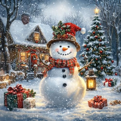 14ct Counted Cross Stitch Kits for Adults Winter Snowman House Trees Printed Stamped Cross Stitch Patterns Kits Cross Stitch Supplies