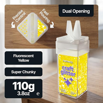 Craft Glitter Shaker Fluorescent Yellow 110g Super Chunky (3.9 Ounce)