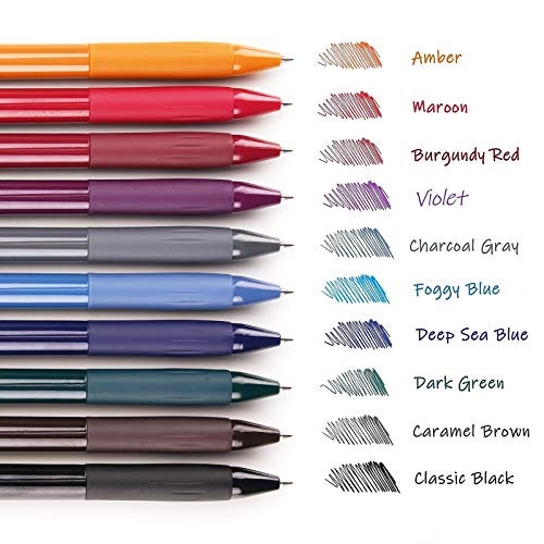 Retractable Gel Pens Quick Dry Ink Pens Fine Point 0.5mm 10 Assorted Unique Vintage Colors For Journaling Drawing Doodling and Notetaking (10 Count)