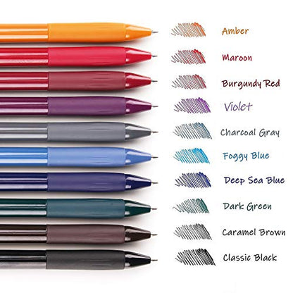 Retractable Gel Pens Quick Dry Ink Pens Fine Point 0.5mm 10 Assorted Unique Vintage Colors For Journaling Drawing Doodling and Notetaking (10 Count)