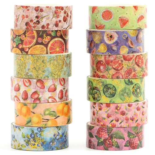 12 Rolls Charming Washi Tape Set Gold Silver Foil Detailing Arts Adhesive Tapes Basic Patterns Decorative Masking Tape Sets for Craft (39.3701 Foot)