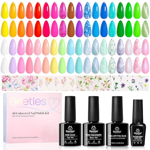 Beetles Gel Nail Polish Set with Base Top Coat Foil Glue Floral Gel Polish