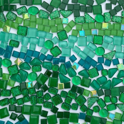 1.1LB Green Mixed Irregular Crystal Glass Mosaic Tiles for Crafts (17.6 Ounce)