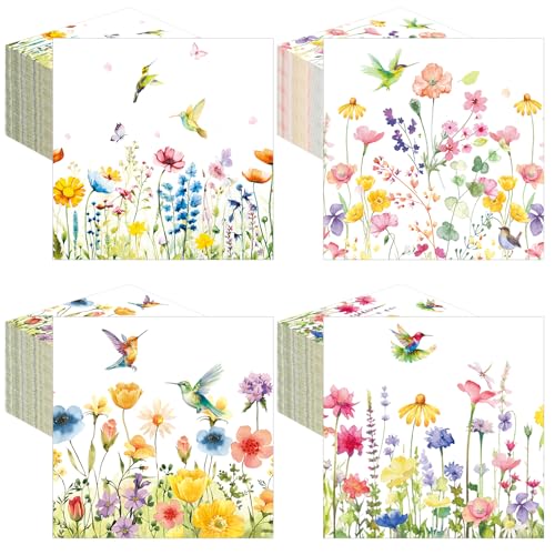 100 Pcs Floral Hummingbird Cocktail Napkins Paper 2 (100 Count)