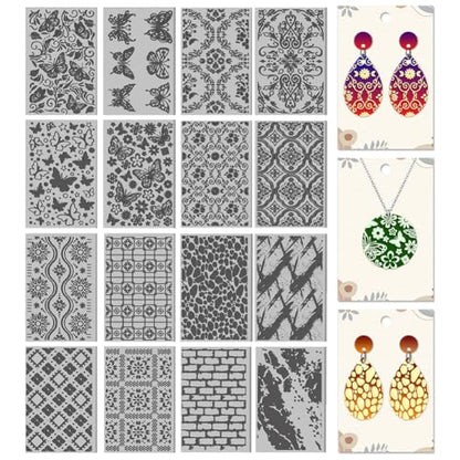 16 Sheets Flower and Butterfly Clay Texture Mat Vintage Pattern Polymer Clay Texture Sheets DIY Tools for Pottery Earring Jewelry Making Stamp Engraving Machines