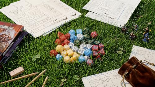 Double Colors Polyhedral Dice Sets with Pouches for D&D DND RPG MTG Dungeon and Dragons Table Board Roll Playing Games D4 D6 D8 D10 D% D12 D20 (42 Count)