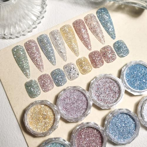 8 Colors Holographic Sugar Glitter Powder for Nails