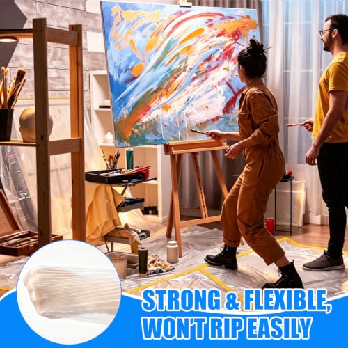 3 Roll Painters Plastic with Tape Pre Taped Masking Film for Painting Automotive Paint Adhesive Protective Film Masking Tape Roll Plastic Painting Covering