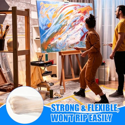 3 Roll Painters Plastic with Tape Pre Taped Masking Film for Painting Automotive Paint Adhesive Protective Film Masking Tape Roll Plastic Painting Covering