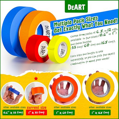 Colored Masking Tape 12 Pack 1 inch Color Painters Tape for Arts & Crafts Labeling (12 Count)