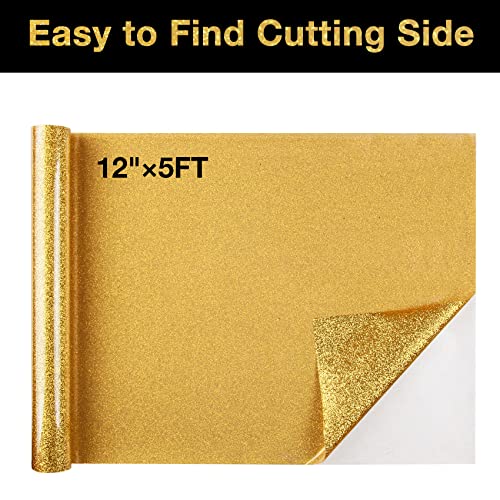 Gold Glitter HTV Heat Transfer Vinyl 2 Rolls Iron on Vinyl for T Shirts Crafts 12 inch x 5 ft