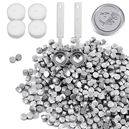 360 Pcs Silver Octagon Sealing Wax Beads for Wax Seal Stamp with 4 Candles and 1pcs Melting Spoon (360 Count)