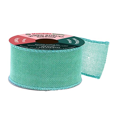 2 Inch Wide Turquoise Wired Burlap Ribbon for Crafts (30 Foot)