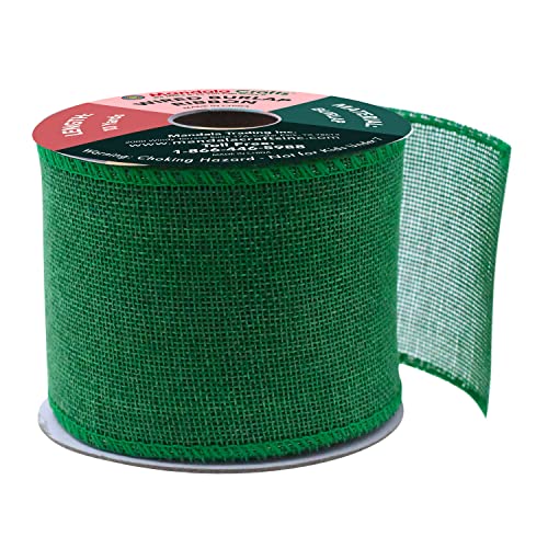 3 Inch Wide Green Wired Burlap Ribbon for Crafts (30 Foot)