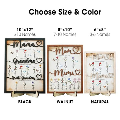 First Mom Now Grandma Wood Frame with Phone Stand Gifts Mothers Day New Grandmother Custom Grandma's Garden Plaque Birth Month Flowers Sign with Grandkids Names